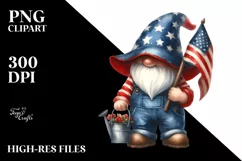 Washed Patriotic Farmer Gnome | Sublimation Clipart Product Image 1