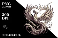 Vintage Pencil Phoenix Bird Heart, PNG Product Image 2