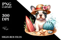 French Bulldog Surf and Shell Clipart Product Image 2
