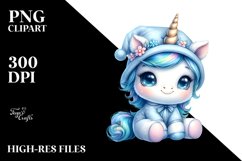 Cute Baby Unicorn Blue Hat | Watercolor Art | Clipart Product Image 1