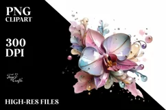 Orchid with Watercolor Splash, Transparent PNG Product Image 1