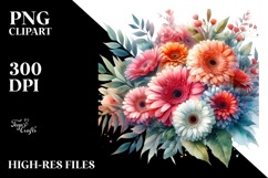 Colorfull Gerbera Washed Watercolor | Sublimation | Clipart Product Image 2