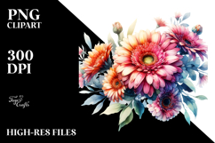 Colorfull Gerbera Washed Watercolor | Sublimation | Clipart Product Image 2