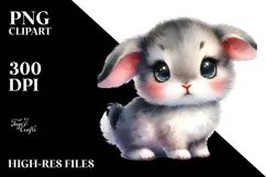 Digital Watercolor Cute Baby Rabbit PNG Product Image 2