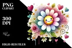Smiling Washed Watercolor Flower with Hearts PNG Product Image 2