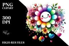 Smiling Washed Watercolor Flower with Hearts PNG Product Image 2