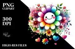 Smiling Washed Watercolor Flower with Hearts PNG Product Image 2