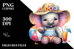 Digital Painting with Baby Elephant Wearing Beach Wear PNG Product Image 2