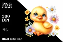 Colorful Baby Duck with Flowers Clipart Product Image 1