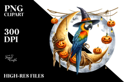 Macaw Dressed for Halloween on Half Moon PNG Product Image 2