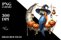 Halloween Macaw on Moon PNG Product Image 2