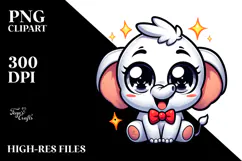 Cartoony Cute Elephant with Bow Tie PNG Product Image 2