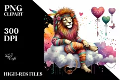 Colorful Boho Lion on Cloud with Hearts PNG Product Image 2