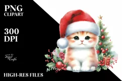 Watercolor Cat with Santa Hat, Transparent PNG Product Image 3