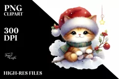 Vibrant Cat with Santa Hat, High-Res PNG Product Image 3