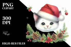 Colorful Cat with Santa Hat, High-Res PNG Product Image 1