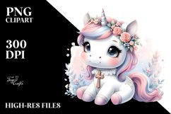 Cute Baby Unicorn with Crocus Clipart Product Image 1