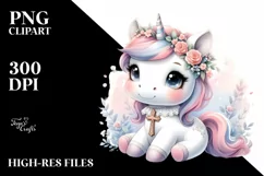 Cute Baby Unicorn with Crocus Clipart Product Image 1