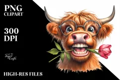 Cow Highland Cow Biting Rose and Tulip Mouth Product Image 1