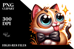 Cute Cartoon Cat with Bow Tie PNG Product Image 2