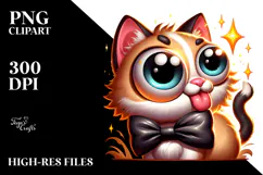 Cute Cartoon Cat with Bow Tie PNG Product Image 2