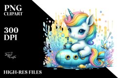 Baby Unicorn with Submarine, Colorful PNG Product Image 1