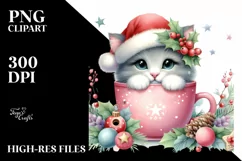 Cute Cat with Santa Hat, Christmas PNG Product Image 2