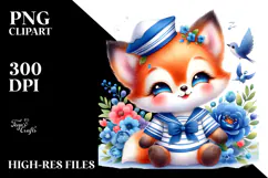 Cute Baby Fox in Sailor Suit | Sublimation | Clipart Product Image 2