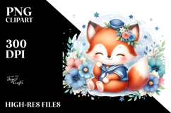 Cute Baby Fox in Sailor Suit | Sublimation | Clipart Product Image 2