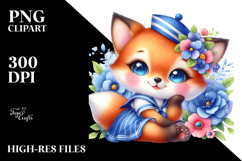Cute Baby Fox in Sailor Suit | Sublimation | Clipart Product Image 2