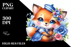 Cute Baby Fox in Sailor Suit | Sublimation | Clipart Product Image 1
