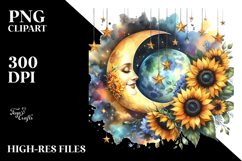 Vibrant Moon with Hanging Stars and Sunflowers, Transparent Product Image 2