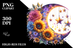 Vibrant Moon with Hanging Stars and Sunflowers, Transparent Product Image 2