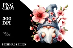 Cute GNOME with Cherry Blossom Floral Frame PNG Product Image 2