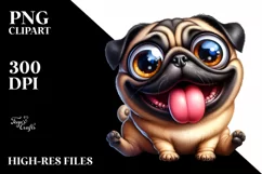 Crazy Funny Pug | Watercolor Clipart Product Image 3