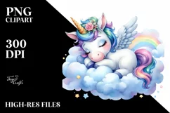 Colorful Baby Unicorn Napping on Cloud | Sublimation Clipart Product Image 3
