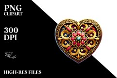 Colorful Heart made of Wood with Golden Insertions PNG Product Image 2