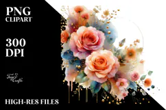 Colorful Floral Frame with Orange Roses PNG Product Image 2