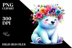 Cute Polar Bear with Flower Crown, Transparent PNG Product Image 3