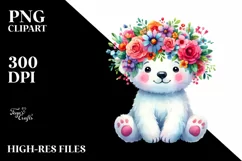 Cute Polar Bear with Flower Crown, Transparent PNG Product Image 3
