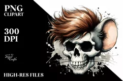 Skull with Hair, Washed, Simple PNG Product Image 3