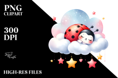 Cute Ladybug Sleeping on a Cloud PNG Product Image 2