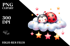 Pastel Cute Ladybug Cloud Stars PNG Product Image 2