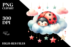Cute Ladybug Sleeping on a Cloud PNG Product Image 2