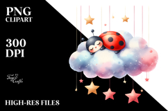 Cute Ladybug Sleeping on a Cloud PNG Product Image 2