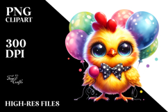 cute Baby Chicken with Balloons, Colorful PNG Product Image 2