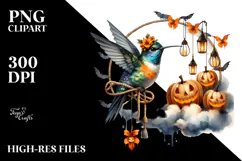 Hummingbird Dressed for Halloween on Cloud PNG Product Image 2