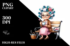 Old Lady Tea Cup Hair Curlers Watercolor | Sublimation | Product Image 1