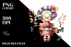 Old Lady Tea Cup Hair Curlers Watercolor | Sublimation | Product Image 3