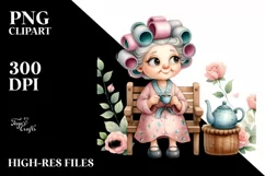 Old Lady Tea Cup Hair Curlers Watercolor | Sublimation | Product Image 3